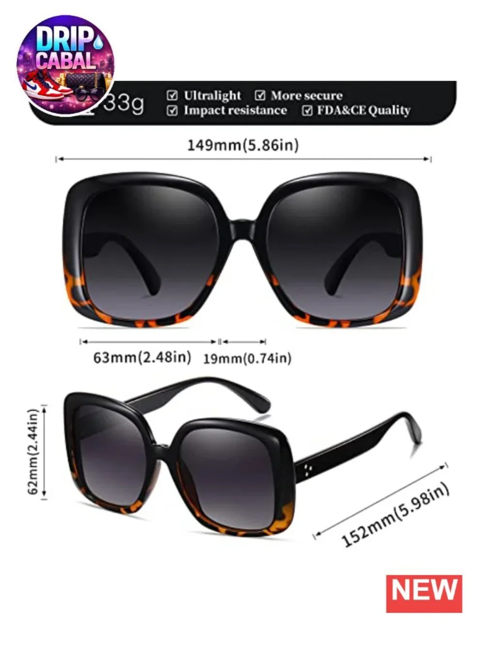 Oversized Square Polarized Sunglasses UV400 for Women